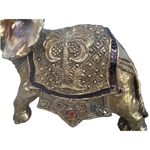 Vintage Elephant Feng Shui Trunk Up 9” Figurine Gold Statue Home Decor Sequins - Picture 11 of 15